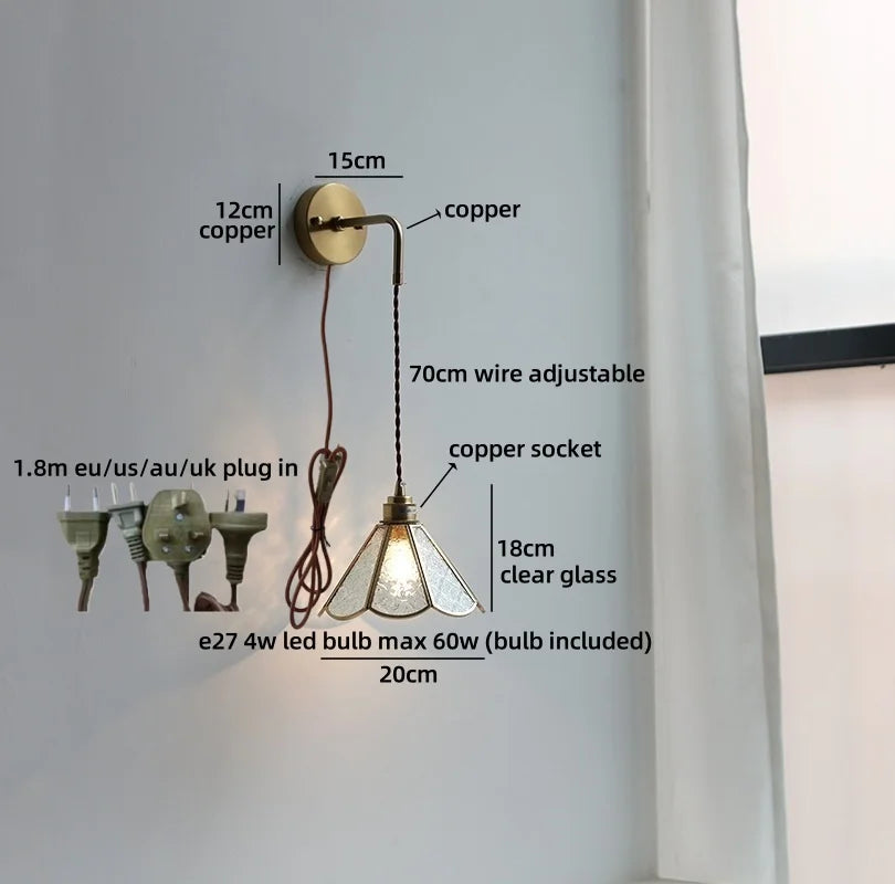 Élise Vintage Wandleuchte Messingarm aus Goldglas Kupfer mit LED