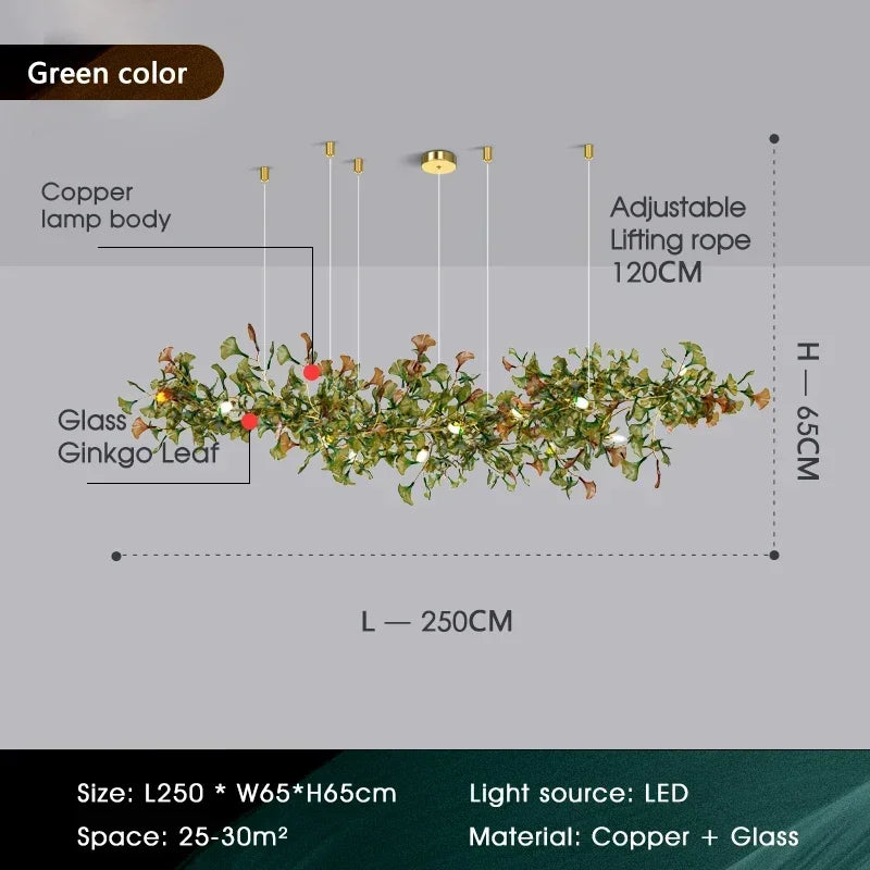 Luxuriöser Ginkgoblatt-Glas-Ast-Kronleuchter