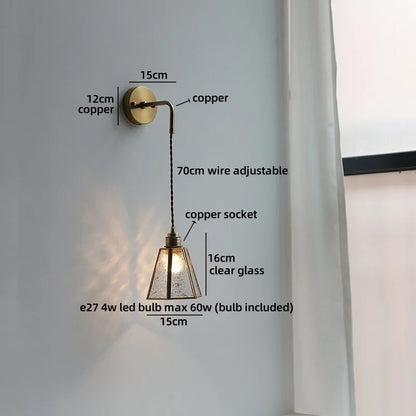 Élise Vintage Wandleuchte Messingarm aus Goldglas Kupfer mit LED