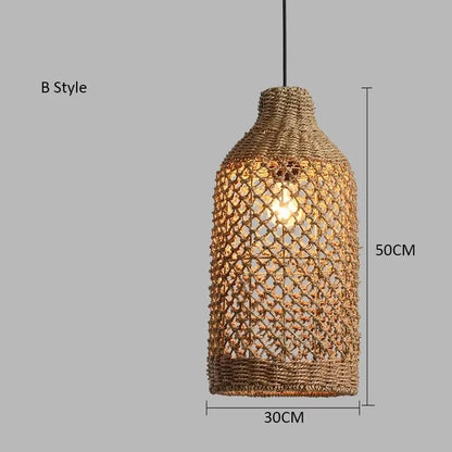 Elise Japanische Rattan-Pendelleuchte E27 Geflochtener LED-Kronleuchter Beige