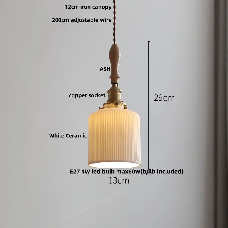 Élise Rose Blumen Keramik LED Pendelleuchte Nordisches Holz