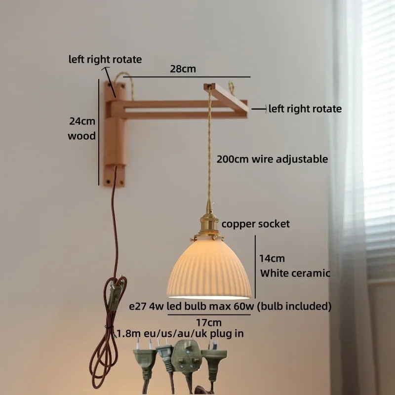 Elise Keramik-Holz-Wandleuchte für Nachttisch & Badezimmer