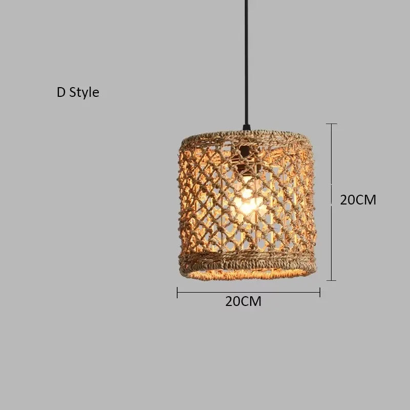 Elise Japanische Rattan-Pendelleuchte E27 Geflochtener LED-Kronleuchter Beige