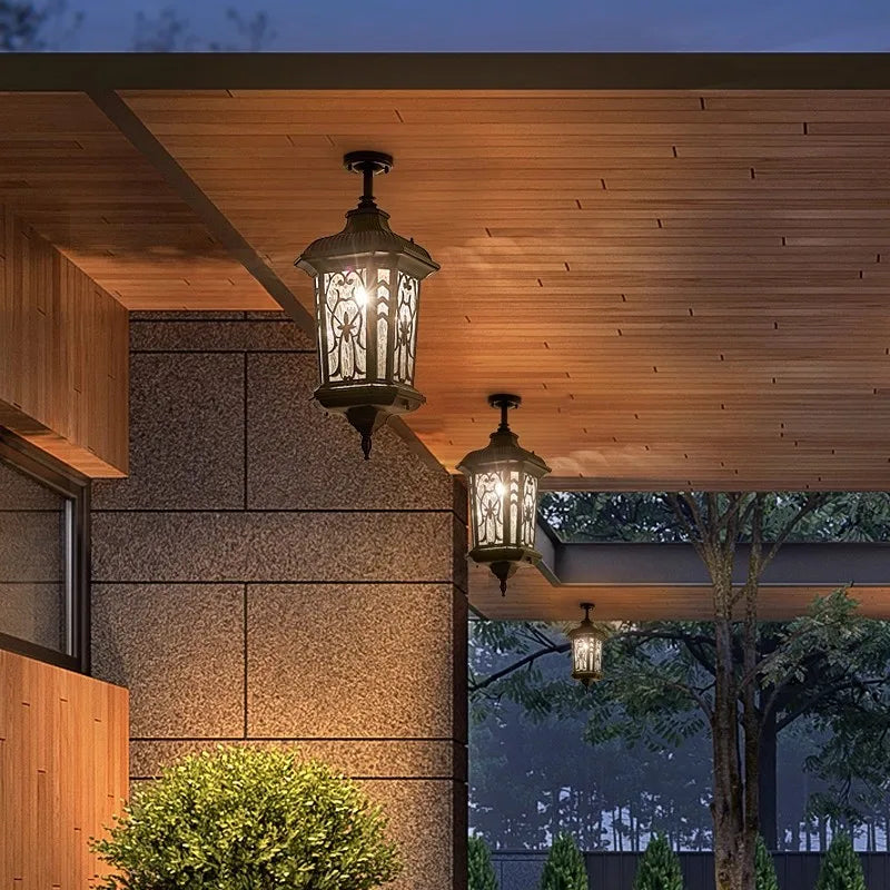 Sophie Outdoor Retro Ceiling Light Yellow Glass Waterproof