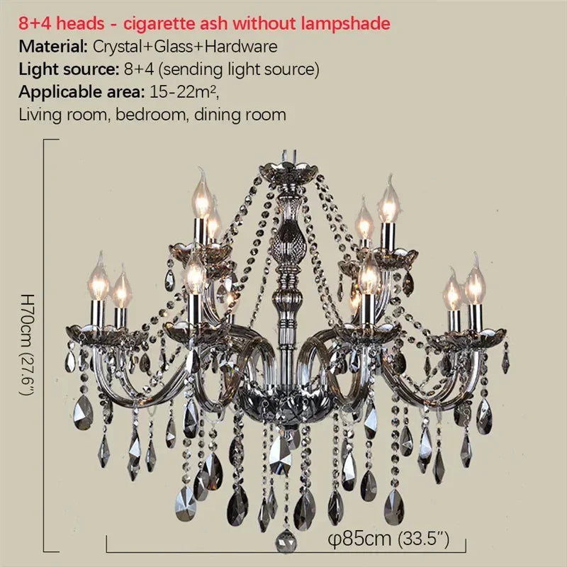 ELARA Europäische Luxus Kristall Pendelleuchte Rauchgrau Wohnzimmer Restaurant Schlafzimmer Villa Hotel Western Restaurant Kronleuchter