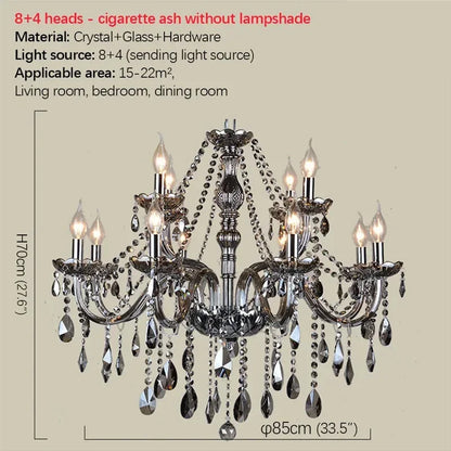 ELARA Europäische Luxus Kristall Pendelleuchte Rauchgrau Wohnzimmer Restaurant Schlafzimmer Villa Hotel Western Restaurant Kronleuchter
