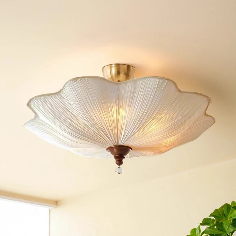 Élise French Retro Lotus-Leaf Fabric Ceiling Light