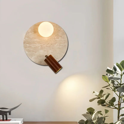 Sophie Gelb Travertin Holz LED Wandleuchte Wabi Sabi