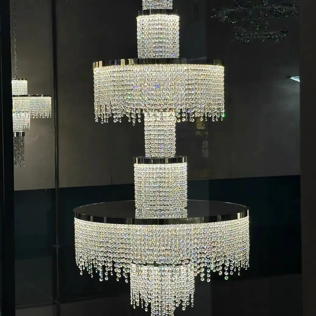 Camille Crystal Tassel Staircase Chandelier Luxury Ceiling Light