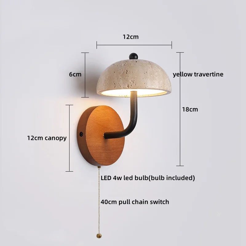 Lucie Travertine Stone Wall Lamp with Wooden Base