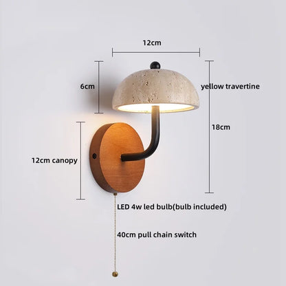 Lucie Travertine Stone Wall Lamp with Wooden Base