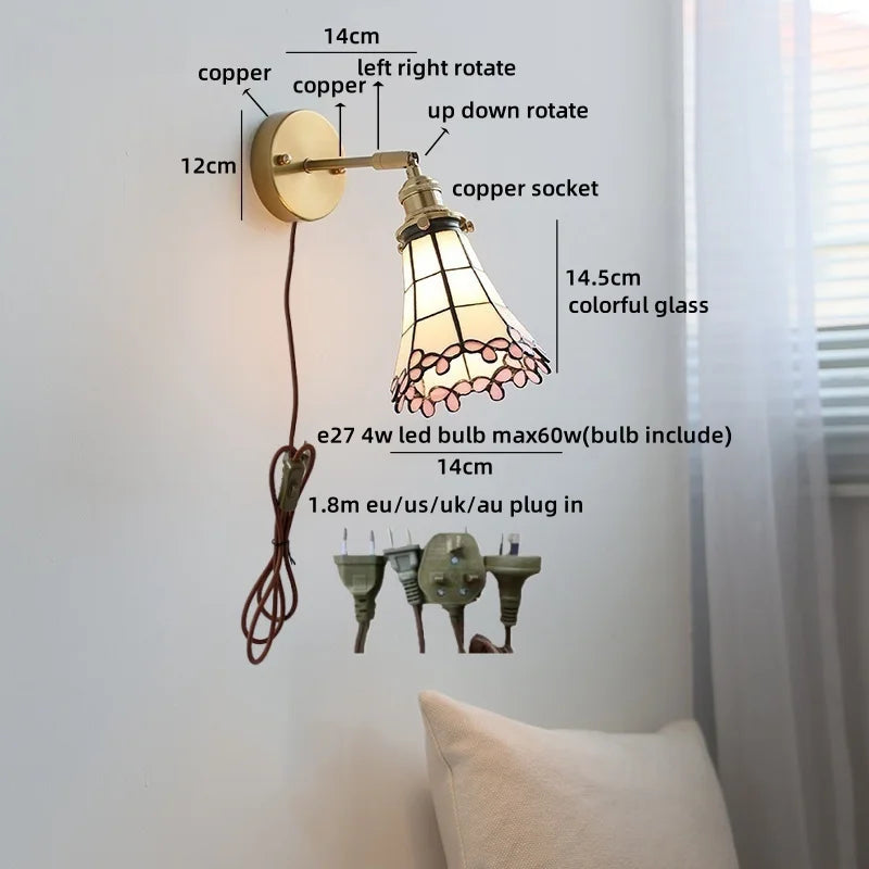 Amélie Nordic Glass Flower LED Wall Lamp Pink Copper
