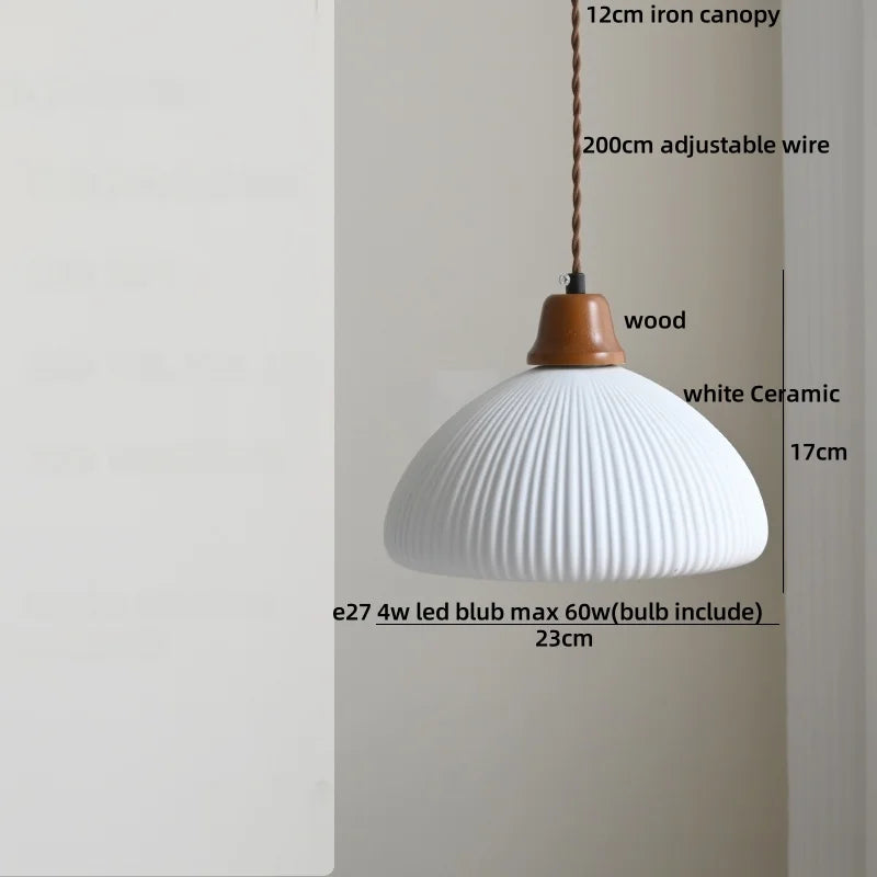 Élise Rose Blumen Keramik LED Pendelleuchte Nordisches Holz