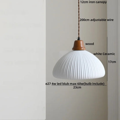 Élise Rose Blumen Keramik LED Pendelleuchte Nordisches Holz