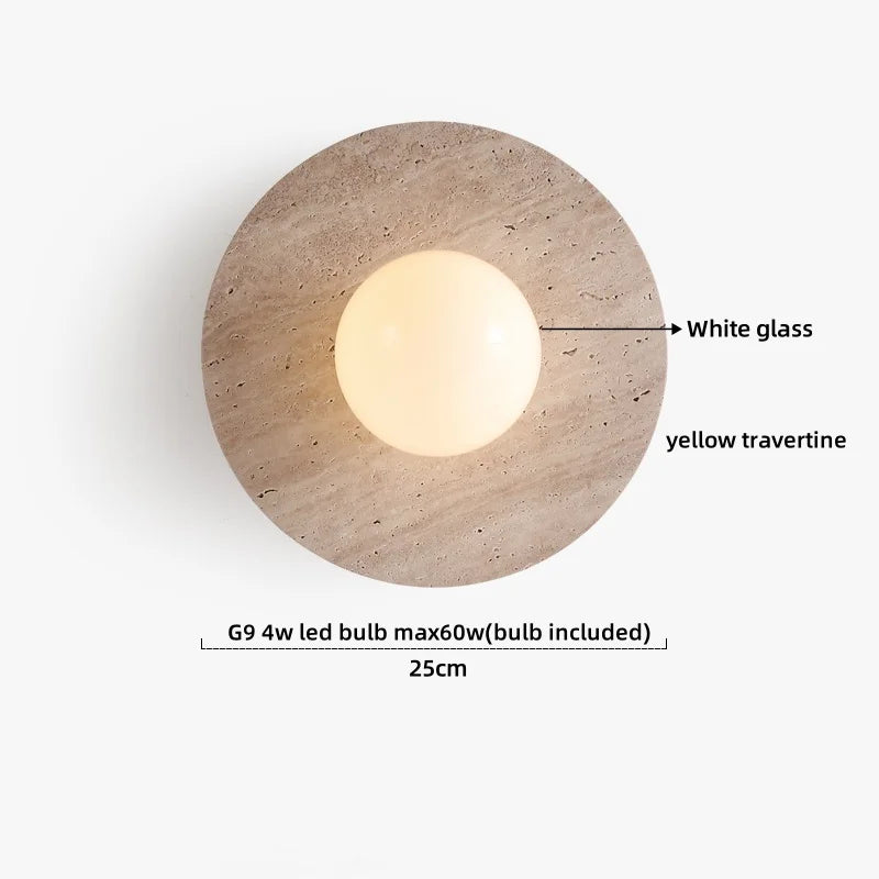 Sophie Gelb Travertin Holz LED Wandleuchte Wabi Sabi