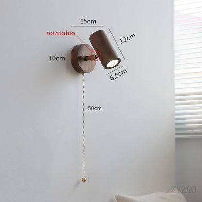 Camille Retro Walnut Wood Adjustable LED Wall Spotlight Lamp