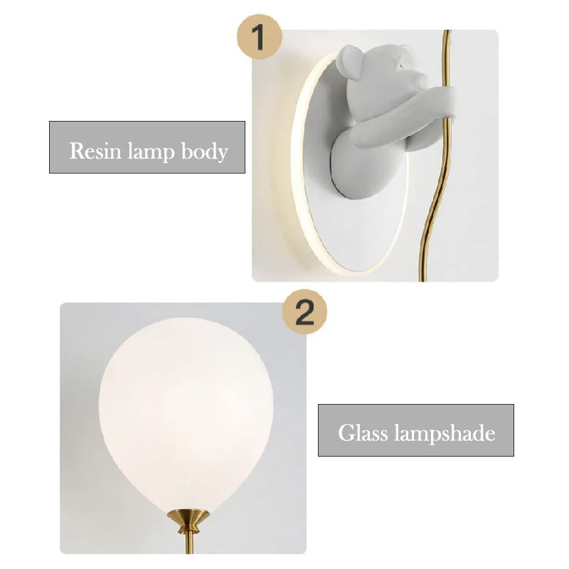 Chloé Balloon-Bär LED-Wandlampe Kinderzimmer Prinzessinnenstil