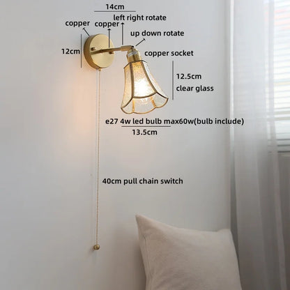 Amélie Nordic Glass Flower LED Wall Lamp Pink Copper