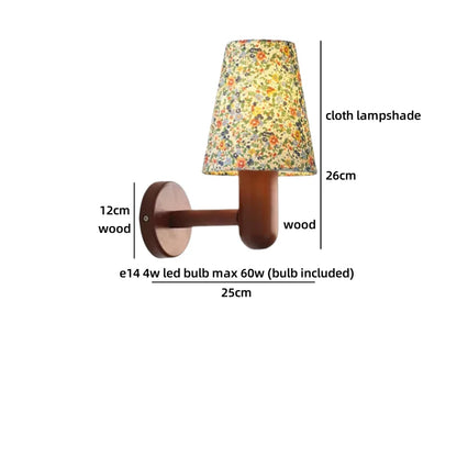 Élodie Fabric Shade Wall Lamp with Wooden Base Switch