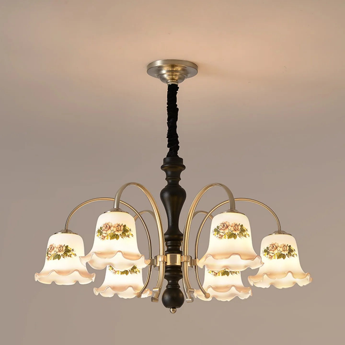 Camille Französisch Creme Holz Luxus Ketten-Pendelleuchte