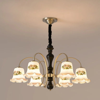Camille Französisch Creme Holz Luxus Ketten-Pendelleuchte