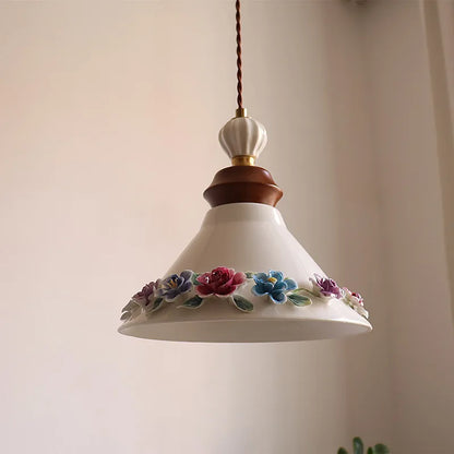 Élise Rose Blumen Keramik LED Pendelleuchte Nordisches Holz