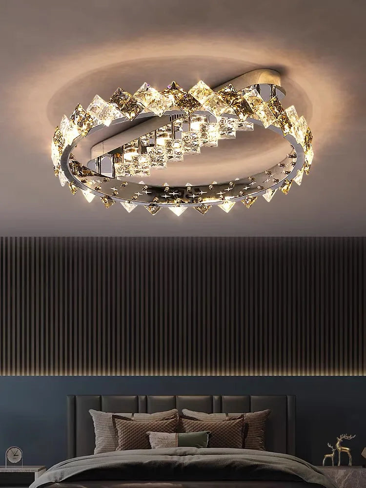 Sophie Moderne Chrom Kristall Ring LED Deckenleuchte Foyerlampe