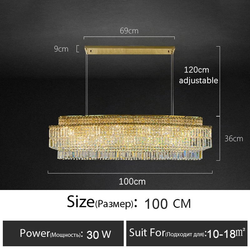 Isabelle Crystal Rectangle Pendant Light Luxury Gold Ceiling Lamp