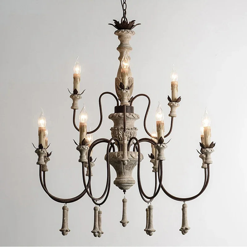 Vintage Wooden Foyer Chandelier for Living Room and Villa Lobby