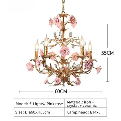 Chloé French Rose Gold Keramik-Blumen-Pendelleuchte mit 5 Leuchten
