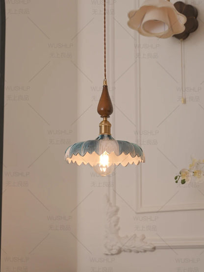 Elise Retro Glass Petal Bedside Pendant Light Chandelier