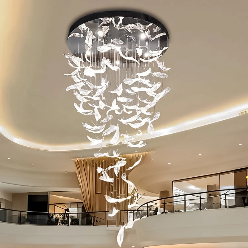Aurelio Luxury Duplex Hotel Lobby Glass Stone LED Chandelier