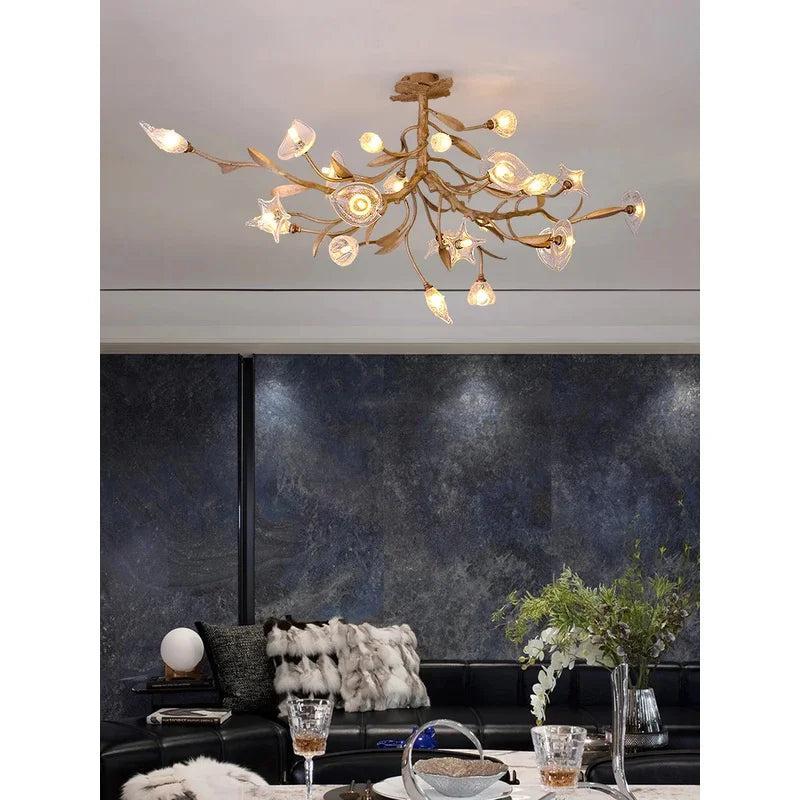 Élise Postmodern Copper Crystal Flower Chandelier Ceiling Light