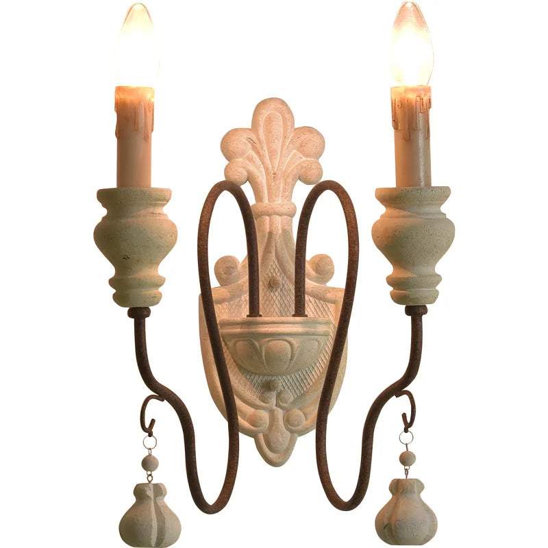 Sophie French Country Wood Iron Wall Lamp E14 Vintage Sconce
