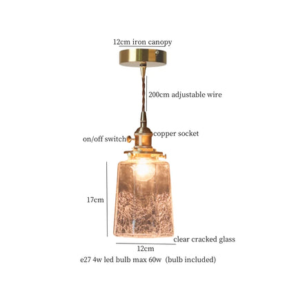 Élise Vintage Cracked Glass Copper LED Pendant Lamp Loft Style