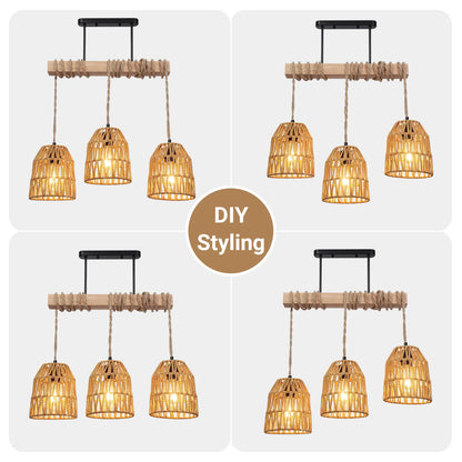 Élise Boho Rattan Ceiling Chandelier E27 Handwoven Flush Mount Light