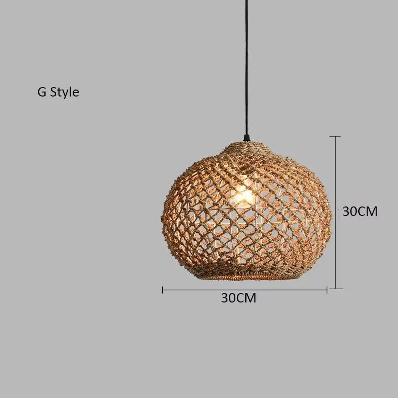 Elise Japanische Rattan-Pendelleuchte E27 Geflochtener LED-Kronleuchter Beige