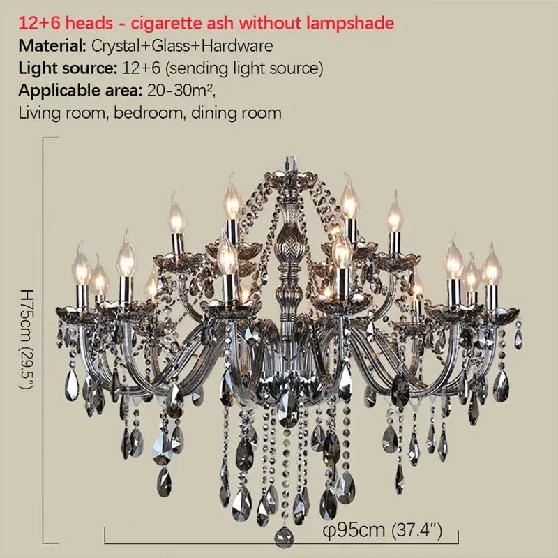 ELARA Europäische Luxus Kristall Pendelleuchte Rauchgrau Wohnzimmer Restaurant Schlafzimmer Villa Hotel Western Restaurant Kronleuchter