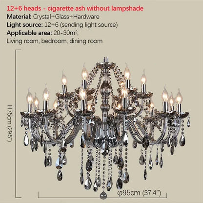ELARA Europäische Luxus Kristall Pendelleuchte Rauchgrau Wohnzimmer Restaurant Schlafzimmer Villa Hotel Western Restaurant Kronleuchter