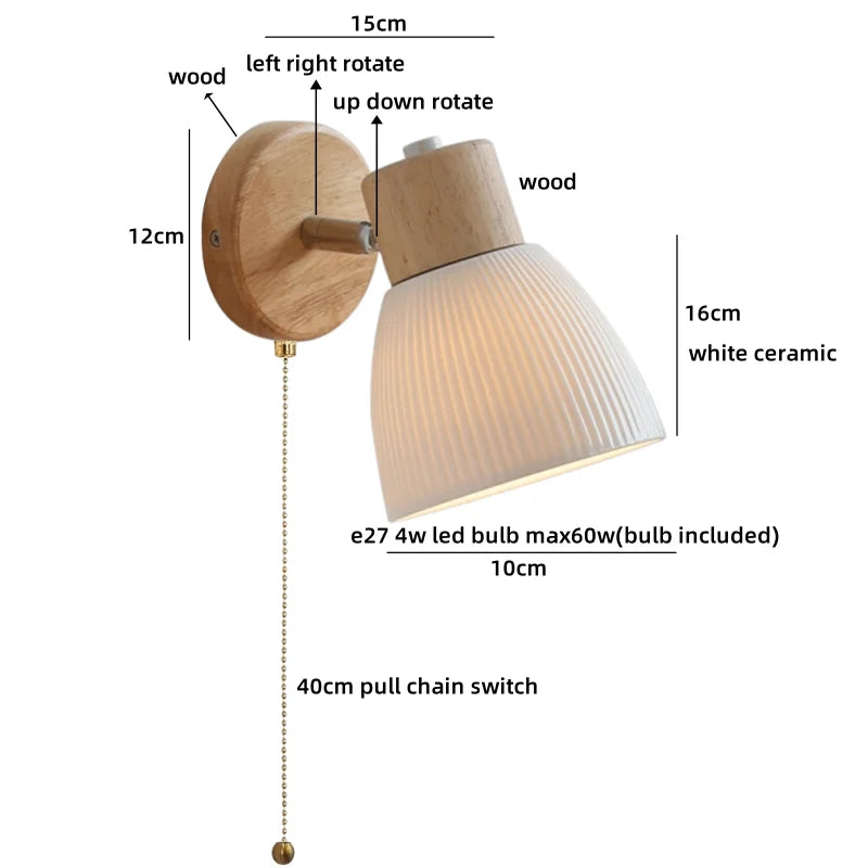 Camille White Ceramic LED Wall Lamp Switch E27 Nordic