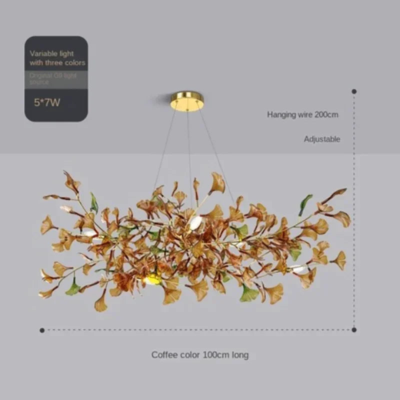 Luxuriöser Ginkgoblatt-Glas-Ast-Kronleuchter