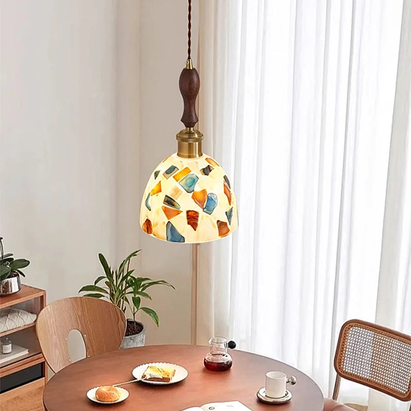 Camille Mittelalterliche Glas-Walnuss-Pendelleuchte Schlafzimmer-Kronleuchter