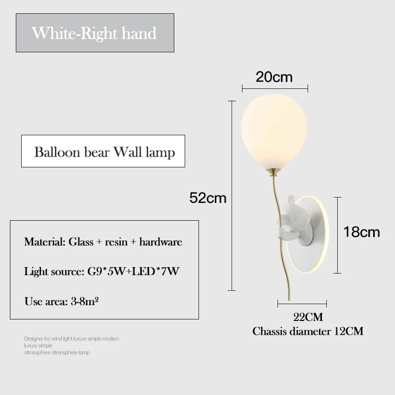 Chloé Balloon-Bär LED-Wandlampe Kinderzimmer Prinzessinnenstil