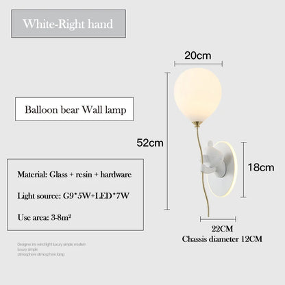 Chloé Balloon-Bär LED-Wandlampe Kinderzimmer Prinzessinnenstil