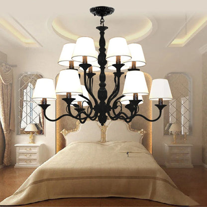 Luxury Rustic Wrought Iron Chandelier with Blue Candle LED Lights for Living Room