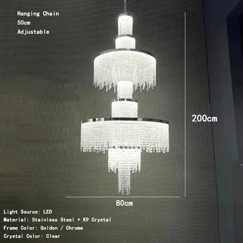 Camille Crystal Tassel Staircase Chandelier Luxury Ceiling Light