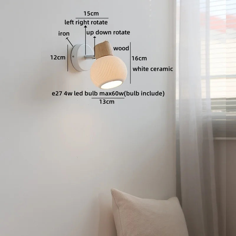 Camille White Ceramic LED Wall Lamp Switch E27 Nordic