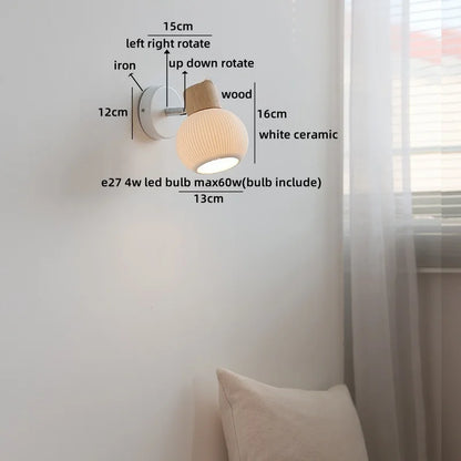 Camille White Ceramic LED Wall Lamp Switch E27 Nordic