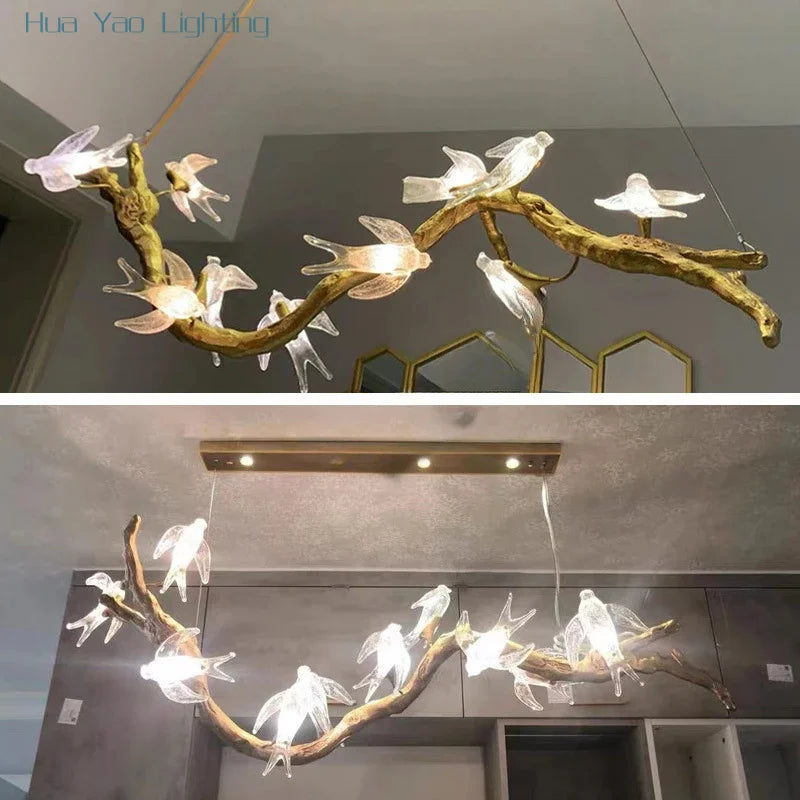 Aviora Kupfer Vogel Kronleuchter – Luxuriöse Treppenhaus- & Boutique-Lampe