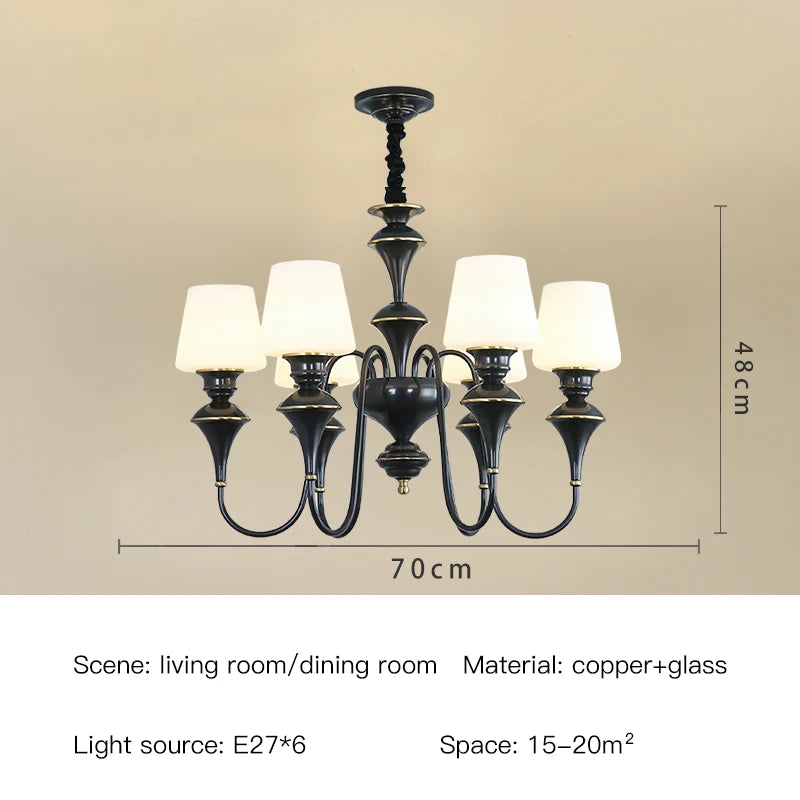 Classic Copper Ceiling Chandelier with Frosted Glass Shades for Living Room